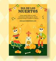 dia de los muertos vertical poster ilustração plano desenho animado mão desenhado modelos fundo vetor