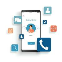 Smartphone ligar Centro, conectados cliente apoiar, contato nos conceito. ilustrador vetor