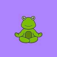 sapo bonito está meditando ou fazendo ioga. conceito de desenho animado animal isolado. pode ser usado para t-shirt, cartão de felicitações, cartão de convite ou mascote. estilo cartoon plana vetor