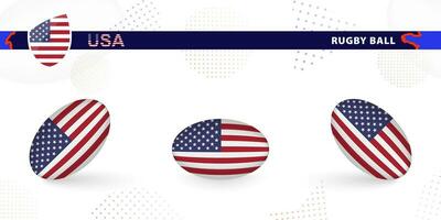 rúgbi bola conjunto com a bandeira do EUA dentro vários ângulos em abstrato fundo. vetor