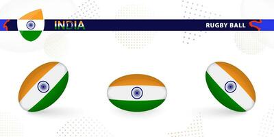 rúgbi bola conjunto com a bandeira do Índia dentro vários ângulos em abstrato fundo. vetor