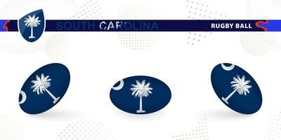rúgbi bola conjunto com a bandeira do sul carolina dentro vários ângulos em abstrato fundo. vetor