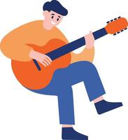 mão desenhado masculino músico jogando acústico guitarra dentro plano estilo vetor