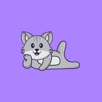 gato fofo deitado. conceito de desenho animado animal isolado. pode ser usado para t-shirt, cartão de felicitações, cartão de convite ou mascote. estilo cartoon plana vetor