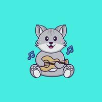 gato bonito tocando guitarra. conceito de desenho animado animal isolado. pode ser usado para t-shirt, cartão de felicitações, cartão de convite ou mascote. estilo cartoon plana vetor