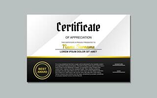 Preto e ouro certificado modelo Projeto para apreciação. luxo estilo certificado Projeto. certificado para apreciação do o negócio e Educação. vetor