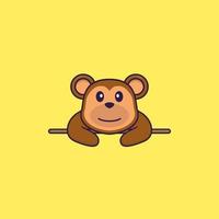 macaco fofo deitado. conceito de desenho animado animal isolado. pode ser usado para t-shirt, cartão de felicitações, cartão de convite ou mascote. estilo cartoon plana vetor