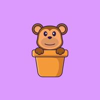 macaco bonito em um vaso de flores. conceito de desenho animado animal isolado. pode ser usado para t-shirt, cartão de felicitações, cartão de convite ou mascote. estilo cartoon plana vetor