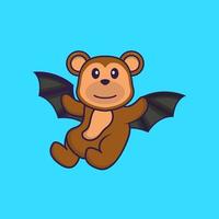 macaco bonito está voando com asas. conceito de desenho animado animal isolado. pode ser usado para t-shirt, cartão de felicitações, cartão de convite ou mascote. estilo cartoon plana vetor