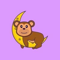 macaco bonito está na lua. conceito de desenho animado animal isolado. pode ser usado para t-shirt, cartão de felicitações, cartão de convite ou mascote. estilo cartoon plana vetor