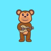 macaco bonito tocando guitarra. conceito de desenho animado animal isolado. pode ser usado para t-shirt, cartão de felicitações, cartão de convite ou mascote. estilo cartoon plana vetor