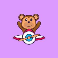 macaco bonito voando em um avião. conceito de desenho animado animal isolado. pode ser usado para t-shirt, cartão de felicitações, cartão de convite ou mascote. estilo cartoon plana vetor