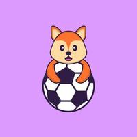 raposa bonita jogando futebol. conceito de desenho animado animal isolado. pode ser usado para t-shirt, cartão de felicitações, cartão de convite ou mascote. estilo cartoon plana vetor