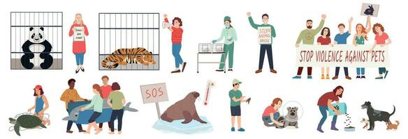 animal ativistas ícone conjunto vetor