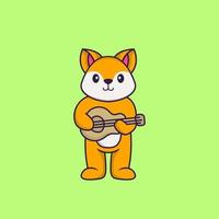 raposa bonita tocando violão. conceito de desenho animado animal isolado. pode ser usado para t-shirt, cartão de felicitações, cartão de convite ou mascote. estilo cartoon plana vetor