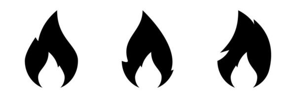 fogo chama ícones definir. fogueira dentro Preto. fogo chama símbolo. vetor