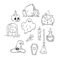 coleção de elementos de halloween desenhada à mão vetor