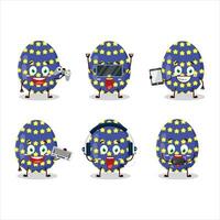 Sombrio azul Páscoa ovo desenho animado personagem estão jogando jogos com vários fofa emoticons vetor