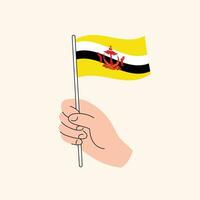 desenho animado mão segurando Brunei bandeira, isolado vetor desenhando