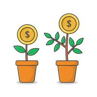 conjunto do plantar com dinheiro moeda vetor ícone ilustração. dinheiro árvore plano ícone