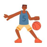 africano americano basquetebol jogador semi plano cor vetor personagem. homem tiroteio basquetebol bola. editável cheio corpo pessoa em branco. simples desenho animado local ilustração para rede gráfico Projeto