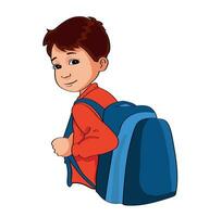pequeno criança com uma mochila às dele primeiro dia do escola vetor