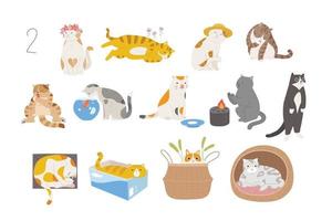 gatos fofos e engraçados de várias raças. mão desenhada estilo ilustrações vetoriais. vetor