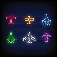 avião símbolo sinais de néon estilo texto vetor