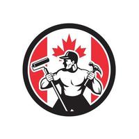 trabalhador braçal com pintor e martelo mascote da bandeira do Canadá vetor