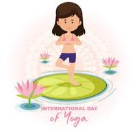 banner do dia internacional de ioga com mulher fazendo exercícios de ioga vetor