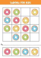 sudoku para crianças com donuts de desenhos animados. jogo lógico para crianças pré-escolares. vetor