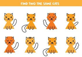 encontre dois dos mesmos gatos fofos. planilha educacional para crianças. vetor