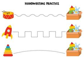 prática de caligrafia com brinquedos coloridos para crianças. vetor