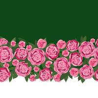 flor peônia festão sem costura padrão. moldura de borda de buquê floral. florescer design de cartão. Florescendo no jardim rosa isoladas em fundo verde claro vetor