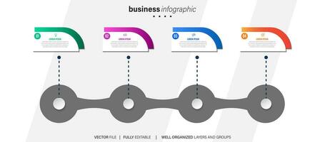 modelo de infográfico de negócios. rótulo de design de linha fina com ícone e 4 opções, etapas ou processos. vetor