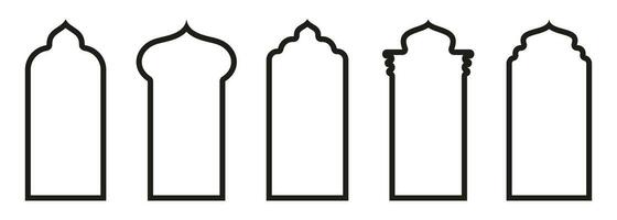 forma islâmico porta e janela silhueta árabe arco. coleção do padrões dentro oriental estilo. quadros dentro árabe muçulmano Projeto para Ramadã kareem. vetor mesquita portão acidente vascular encefálico isolado em branco