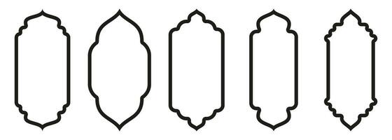 forma islâmico porta e janela silhueta árabe arco. coleção do padrões dentro oriental estilo. quadros dentro árabe muçulmano Projeto para Ramadã kareem. vetor mesquita portão acidente vascular encefálico isolado em branco