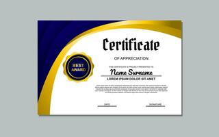 azul e ouro certificado modelo Projeto dentro luxo estilo. certificado para apreciação do o negócio e Educação. vetor