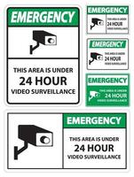 emergência nesta área é menos de 24 horas sinal de símbolo de vigilância por vídeo isolado no fundo branco, ilustração vetorial vetor