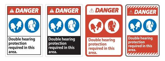 sinal de perigo proteção auditiva dupla necessária nesta área com protetores auriculares e protetores de ouvido vetor