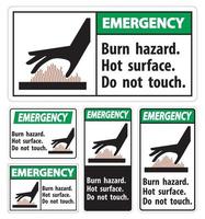 perigo de queimadura de emergência, superfície quente, não toque no símbolo do sinal isolado no fundo branco, ilustração vetorial vetor
