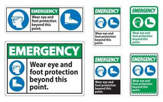 sinal de emergência use proteção para os olhos e pés além deste ponto com os símbolos ppe vetor