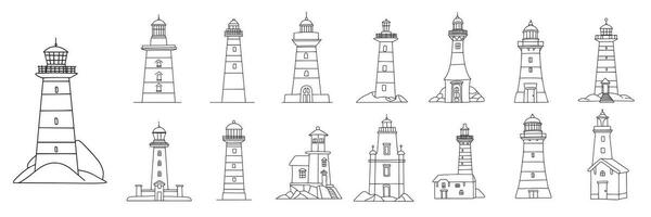 conjunto do rabisco farol. mão desenhado coleção do faróis. vetor ilustração.