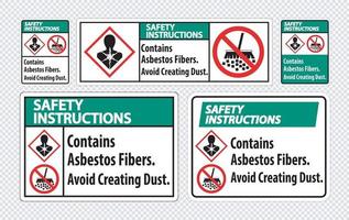 etiqueta de instruções de segurança contém fibras de amianto, evite criar poeira vetor