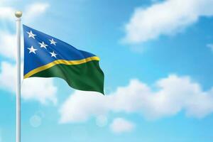 acenando bandeira do Salomão ilhas em céu fundo. modelo para independência vetor