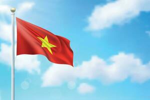 acenando bandeira do Vietnã em céu fundo. modelo para independência vetor