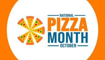Outubro é nacional pizza mês fundo modelo. feriado conceito. fundo, bandeira, cartaz, cartão, e poster Projeto modelo com texto inscrição e padrão cor. vetor ilustração.
