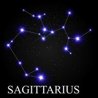 Ilustração do signo sagitário do zodíaco com belas estrelas brilhantes no fundo do céu cósmico vetor
