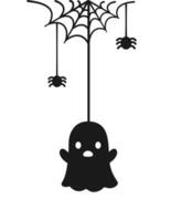 fantasma suspensão em uma aranha rede silhueta, feliz dia das Bruxas assustador enfeites decoração vetor ilustração