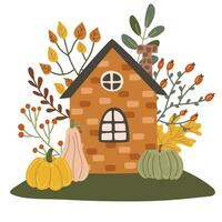 casa com árvores outono temporada. vetor ilustração dentro plano desenho animado estilo.